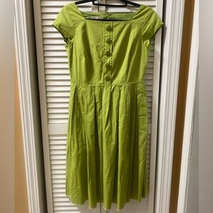 Talbots Green A-Line Midi Dress with Cap Sleeves